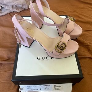 gucci GG marmont pink leather platform sandals